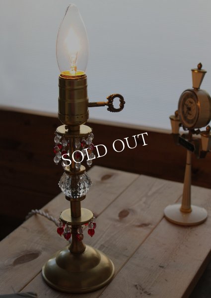 画像3: チェコビーズ付ヴィンテージ鍵型スイッチ・ガラス&真鍮のテーブルランプ｜アンティークヴィンテージ卓上照明テーブルライト (3)