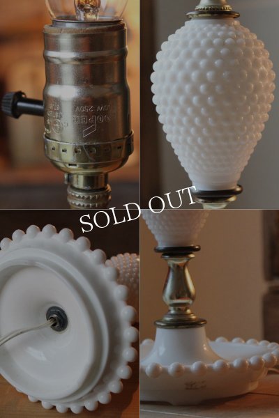 画像5: USAアメリカンヴィンテージミルクガラス製ホブネイルテーブルライト｜卓上照明テーブルランプ (5)