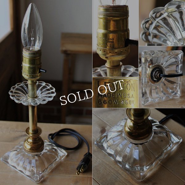 画像6: USAヴィンテージ卓上照明カットが美しいスクエアガラス&真鍮のテーブルランプ｜ヴィクトリアンテーブルライト (6)
