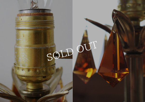 画像8: USAヴィンテージ卓上照明鍵付アンバープリズムヴィクトリアンテーブルランプ｜オールドアメリカンライト真鍮琥珀 (8)