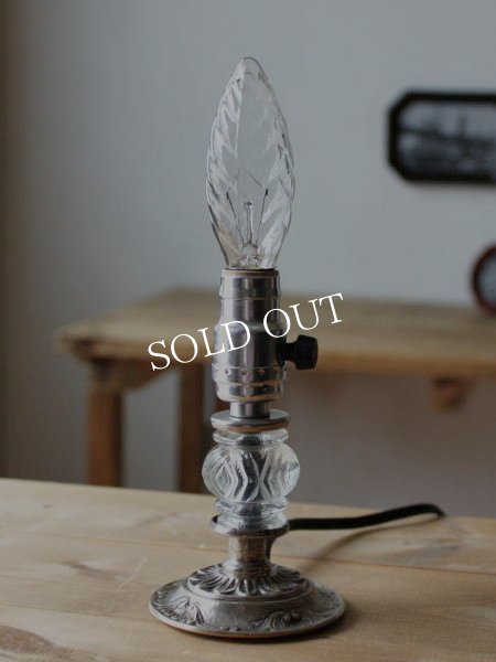 画像5: USAヴィンテージ卓上照明レトロなガラス飾りのミニテーブルランプ｜オールドアメリカンアンティークライト真鍮豆ライト (5)