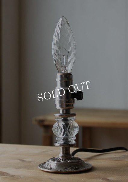 画像4: USAヴィンテージ卓上照明レトロなガラス飾りのミニテーブルランプ｜オールドアメリカンアンティークライト真鍮豆ライト (4)