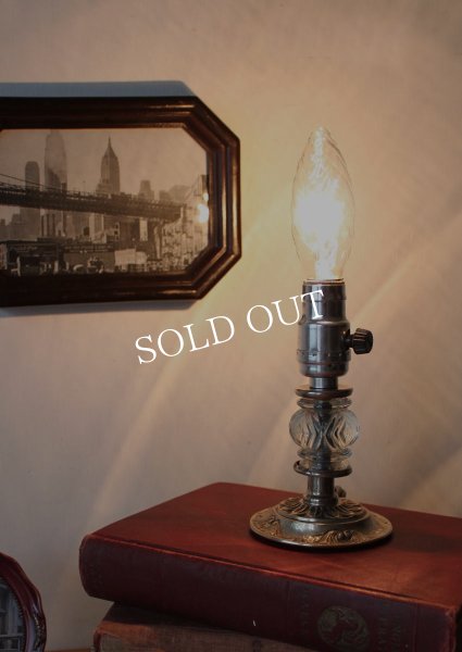 画像3: USAヴィンテージ卓上照明レトロなガラス飾りのミニテーブルランプ｜オールドアメリカンアンティークライト真鍮豆ライト (3)