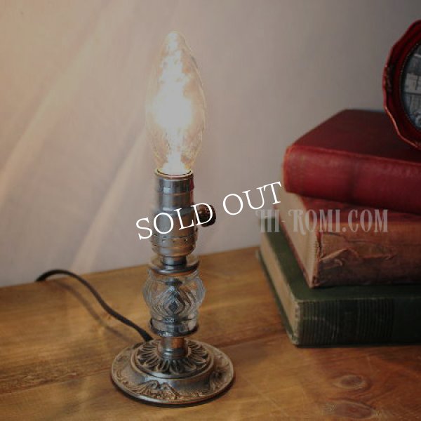 画像1: USAヴィンテージ卓上照明レトロなガラス飾りのミニテーブルランプ｜オールドアメリカンアンティークライト真鍮豆ライト (1)