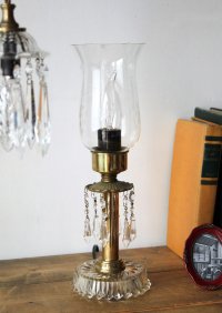 画像3: USAアメリカンヴィンテージ葡萄模様ガラスチムニー・プリズム付真鍮テーブルライト｜卓上照明ハリケーンランプ