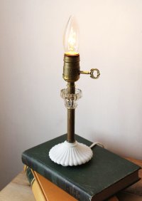 画像1: USAヴィンテージ卓上照明ミルクガラスとクリアガラスのテーブルランプ｜ヴィクトリアンアンティーク真鍮