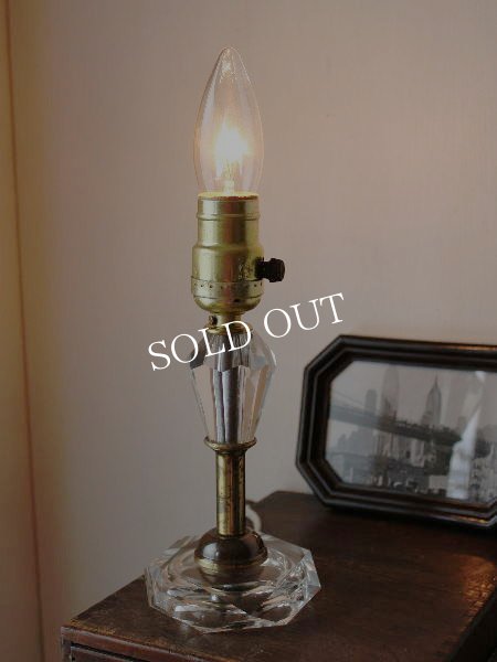 画像4: USAヴィンテージ卓上照明クリスタルカットガラステーブルランプ｜オールドアメリカンヴィクトリアンライト真鍮 (4)
