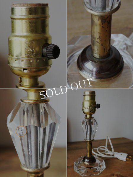 画像3: USAヴィンテージ卓上照明クリスタルカットガラステーブルランプ｜オールドアメリカンヴィクトリアンライト真鍮 (3)