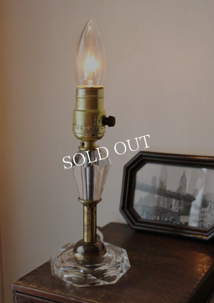 画像2: USAヴィンテージ卓上照明クリスタルカットガラステーブルランプ｜オールドアメリカンヴィクトリアンライト真鍮 (2)