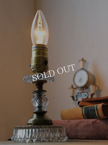 アンティークガラステーブルランプ｜ホブネイルカットガラス卓上照明