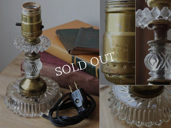 アンティークガラステーブルランプ｜ホブネイルカットガラス卓上照明