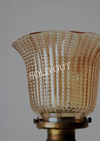 アンティークテーブルランプ｜ピーチラスターグラスフリルシェード卓上照明テーブルライト