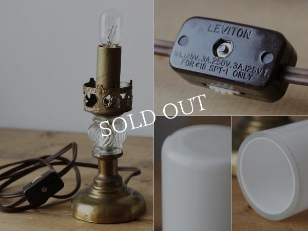 アンティークテーブルランプ｜筒型シェードミニ卓上照明テーブルライト