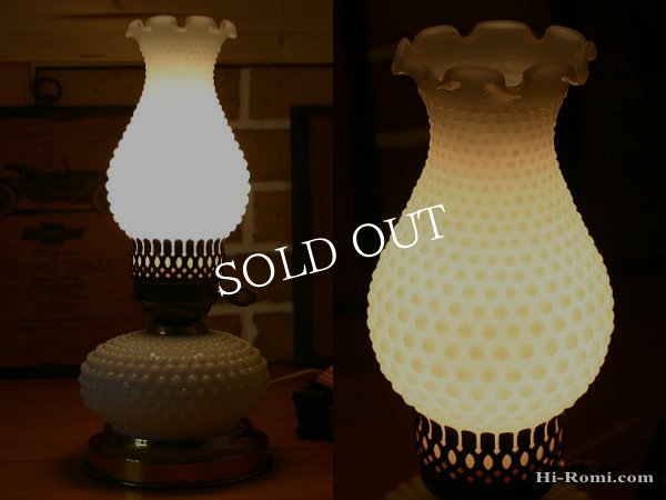 画像4: USAヴィンテージ3wayホブネイルミルクガラス製テーブルライト (4)