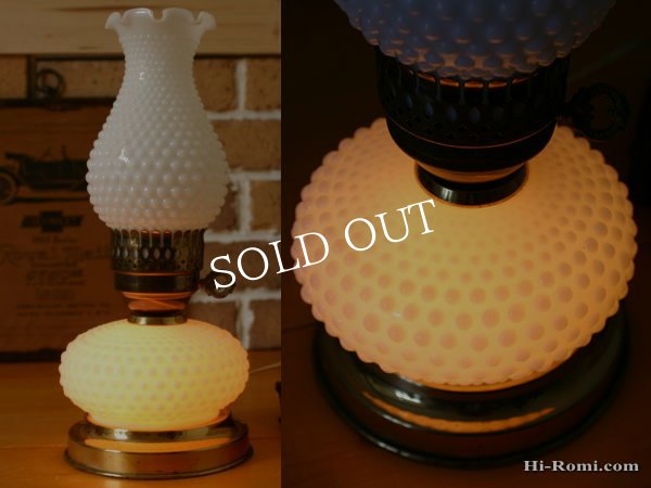 画像5: USAヴィンテージ3wayホブネイルミルクガラス製テーブルライト (5)
