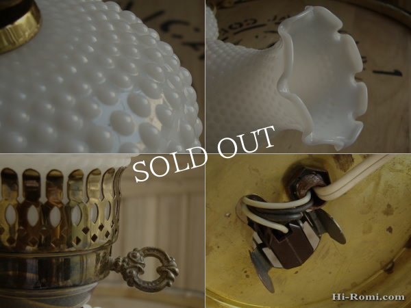 画像7: USAヴィンテージ3wayホブネイルミルクガラス製テーブルライト (7)