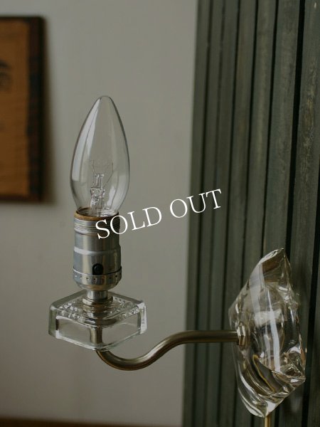 ヴィンテージクリアガラス製ウォールランプ壁掛け照明クリスタルブラケットライト｜アンティーク