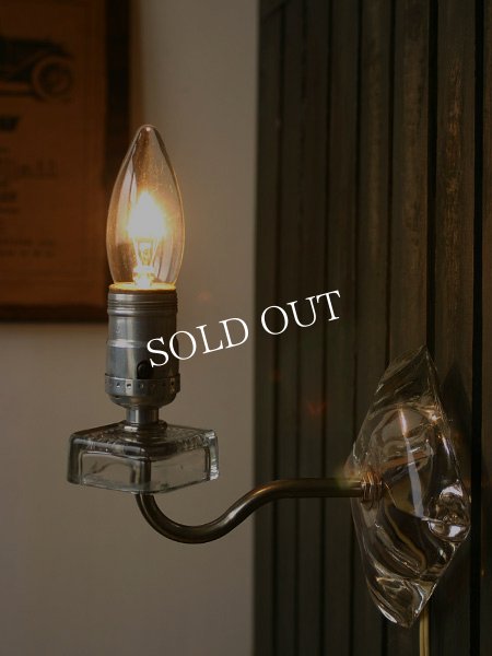 ヴィンテージクリアガラス製ウォールランプ壁掛け照明クリスタルブラケットライト｜アンティーク