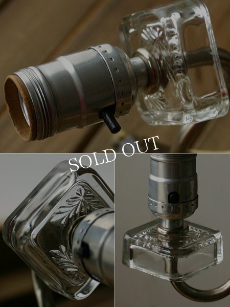 ヴィンテージクリアガラス製ウォールランプ壁掛け照明クリスタルブラケットライト｜アンティーク