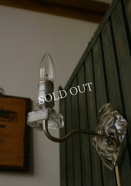 ヴィンテージクリアガラス製ウォールランプ壁掛け照明クリスタルブラケットライト｜アンティーク