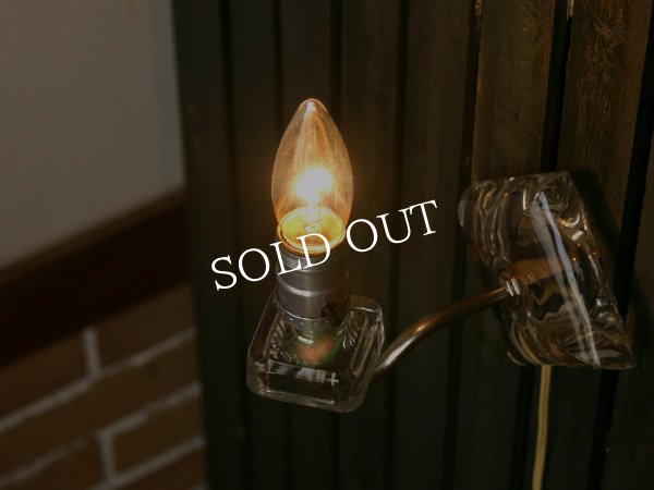 ヴィンテージクリアガラス製ウォールランプ壁掛け照明クリスタルブラケットライト｜アンティーク