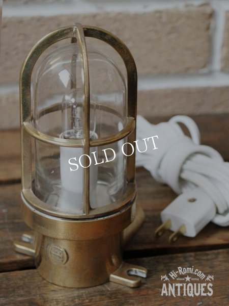 画像3: ヴィンテージ真鍮製ガラスシェードマリンランプB/アンティークウォールランプ (3)