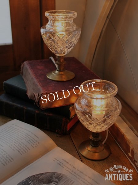 アンティークテーブルライト｜カットガラスゴブレットミニ卓上照明ランプ