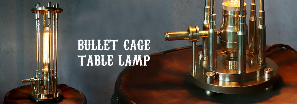 弾丸薬莢バレット真鍮製ケージ付インダストリアルテーブルライト