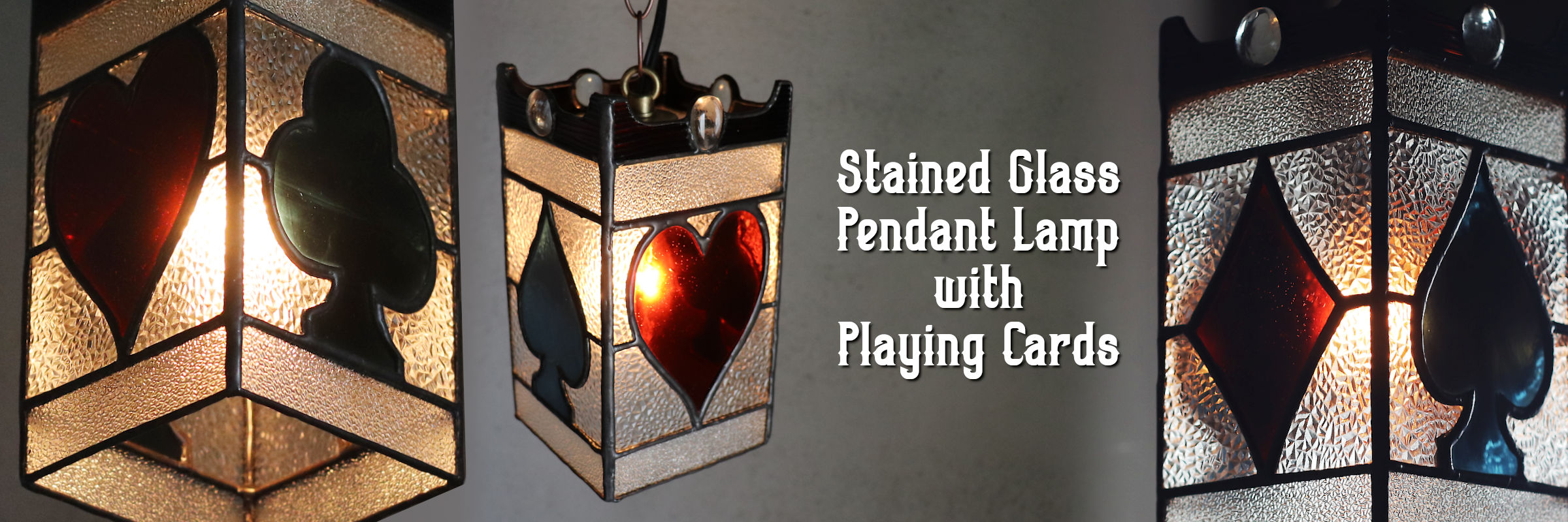 ヴィンテージガラス製ステンドグラスペンダントライト・トランプ柄｜天井吊下げ照明