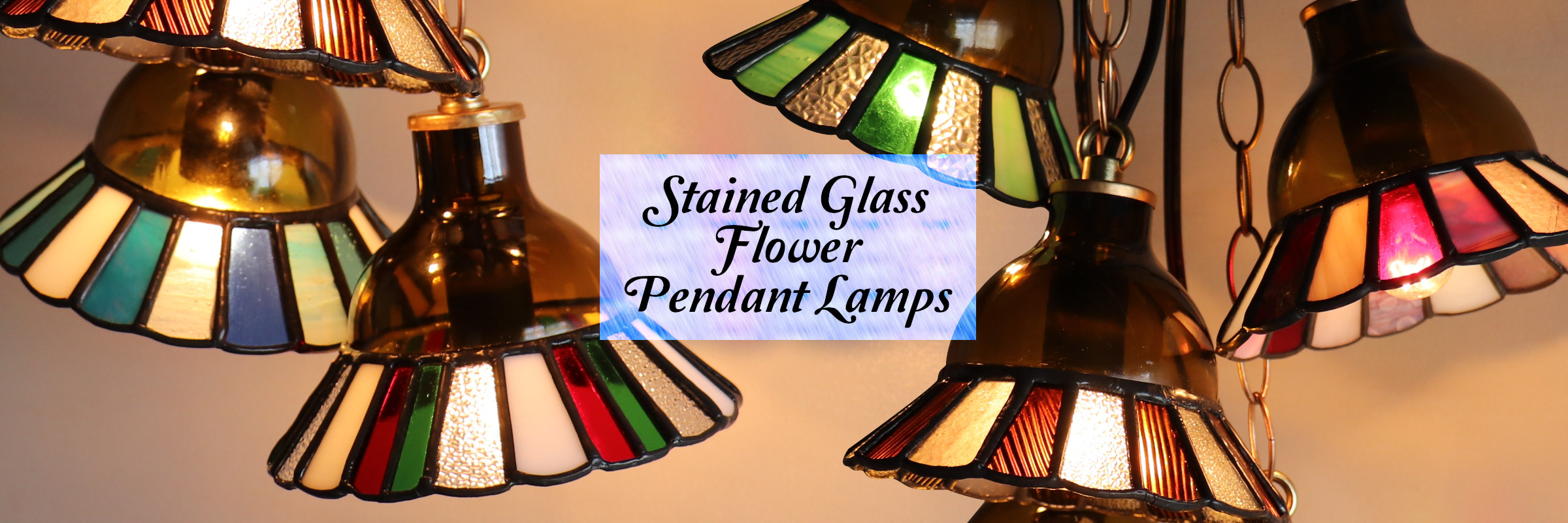 ステンドグラスミニペンダントライト花型｜吊下げ照明・天井照明