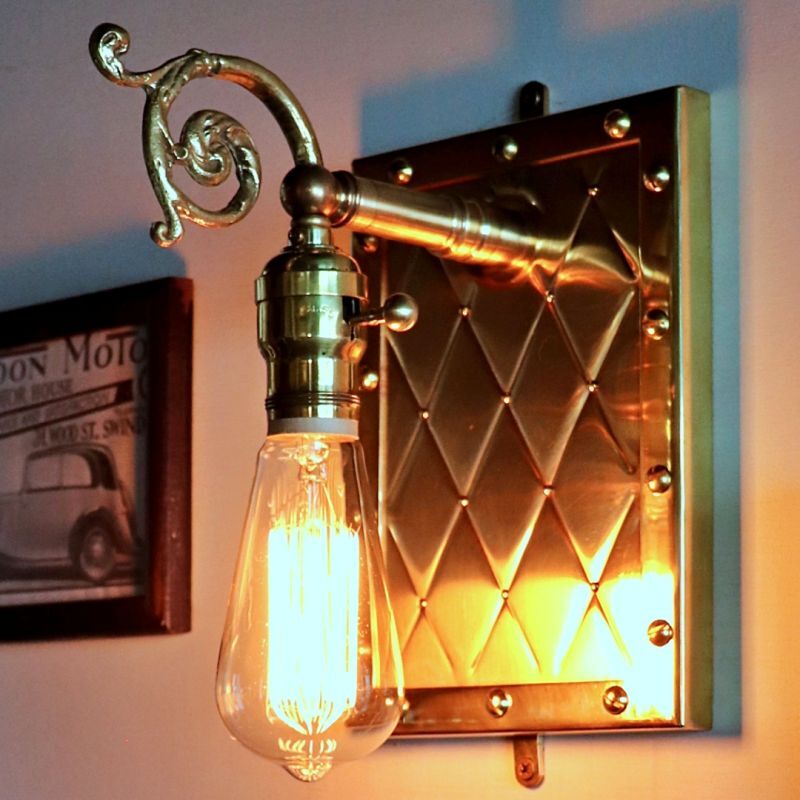 アートデザインランプ・真鍮ブラケットライト壁掛け照明｜アンティーク&スチームパンクアーガイル柄メタルワーク