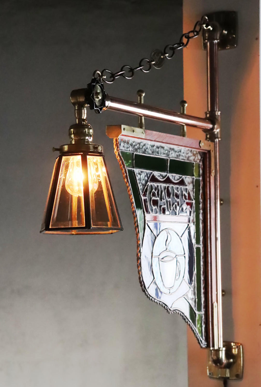 ステンドグラスCAFEカフェサイン屋内看板照明｜vintage stained glass sign light