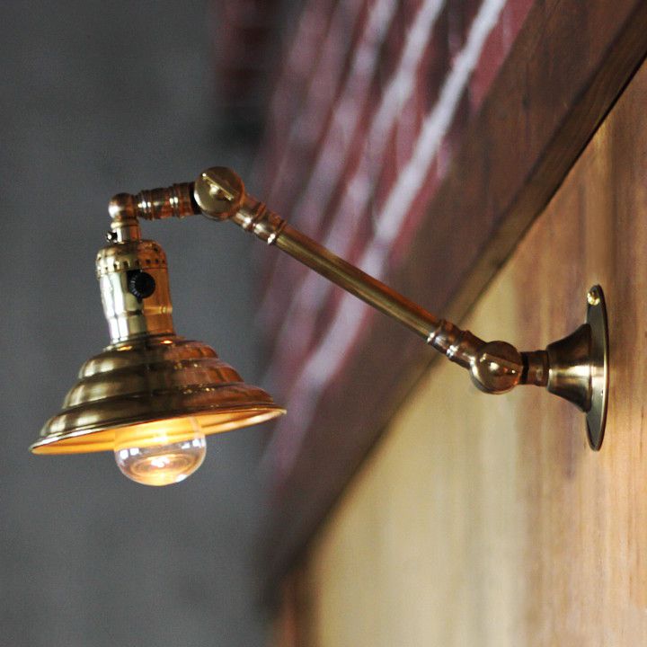 工業系可動式アーム&小型シェード付き真鍮製壁掛け照明ブラケットライト｜ インダストリアルウォールランプ