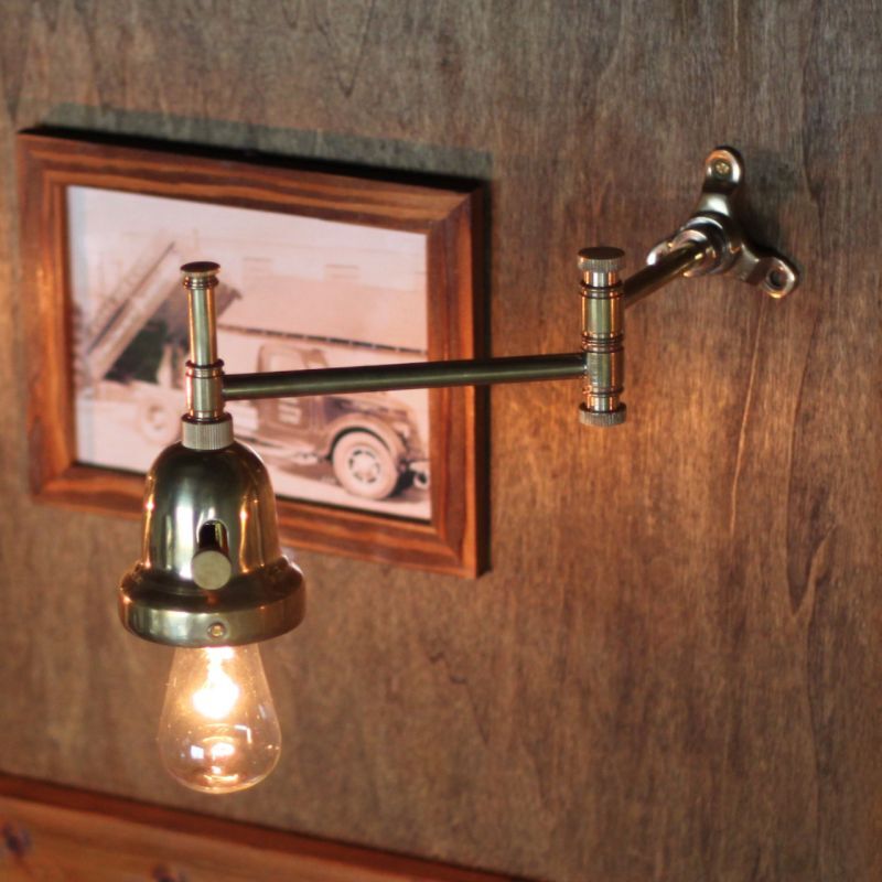 【受注製作】USAヴィンテージインダストリアルスウィングアームブラケットライト｜工業系真鍮製壁掛け照明ウォールランプ