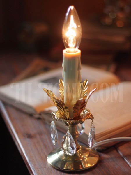 ヴィンテージプリズム付花形カップ１灯キャンドルミニテーブルランプb アンティークシャンデリア照明