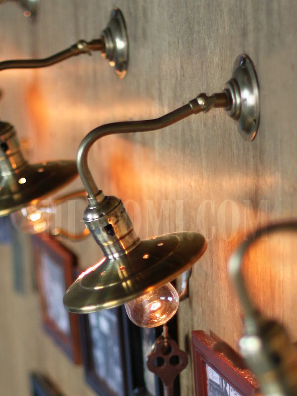 USAヴィンテージ真鍮製皿状シェード&ミニ角度調整付きブラケットランプ/インダストリアル照明工業系アンティークライト